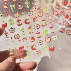 Shiny Attractive Apple Core Peel Cute Fruits Bowknot Tie Star Self Adhesive Nail Art Stickers Charming Rhinestone Manicure Decal (ONLINE ORDER ONLY)