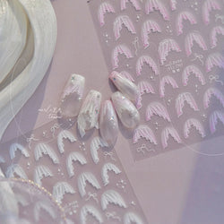 French Skirt Hem Halo Dyeing Purple Pink White Hemline Bowknot Wedding Veil Dreamy Star Adhesive Nail Art Sticker Manicure Decal (ONLINE ORDER ONLY)