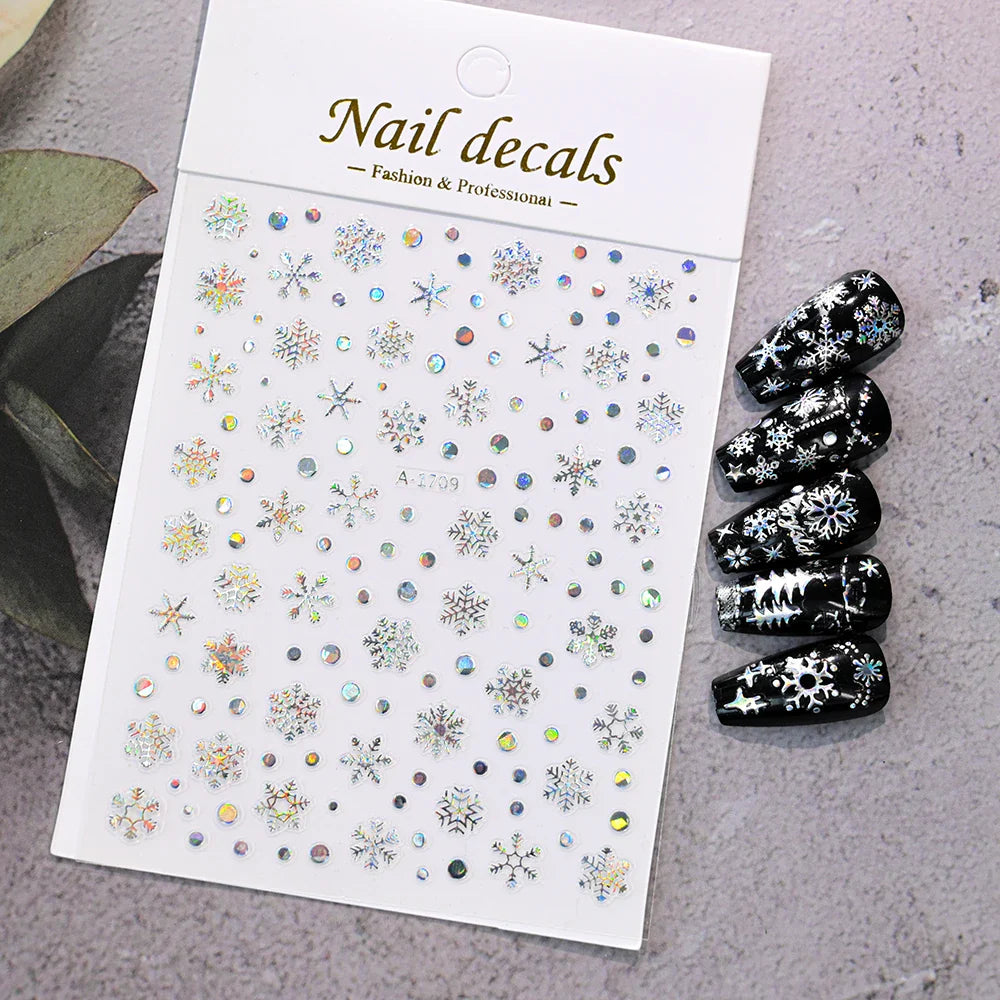 1PCS Laser Gold Snowflake Christmas Tree Nail Sticker 3D Adhesive Nail Decals Nail Art Accessories New Christmas Decoration 2024 (ONLINE ORDER ONLY)
