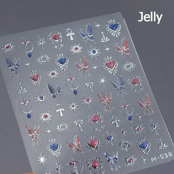 Flat Small Pink Brown Halo Dyeing Love Heart Geometric Leopard Shiny Jelly Chic Embossed Relief Nail Art Stickers Manicure Decal (Online Order Only)