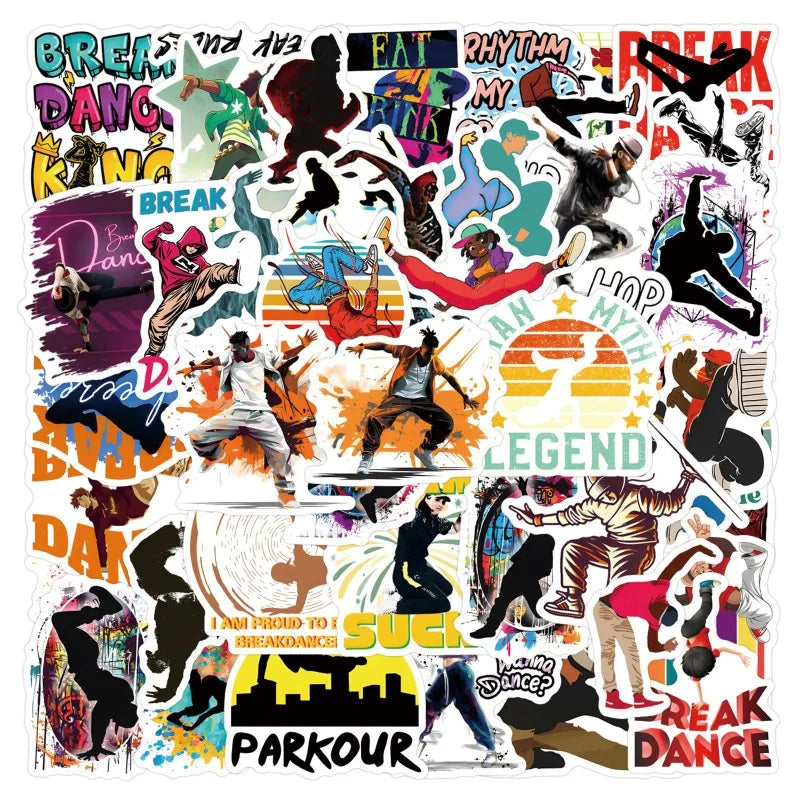 55pcs Graffiti Breakdancer Sticker Set for Laptop, Phone, Car, Scooter, Suitcase, Water Bottle, Stationery, Refrigerator (Online Order Only)