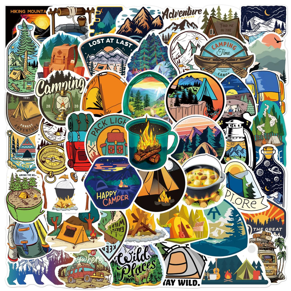 50pcs Outdoor Camping Scenery Stickers for Helmet, Wall, DIY Decoration (Online Order Only)