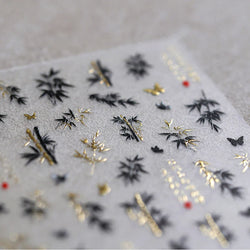 Antique Bamboo Leaf Hot Stamping Plant Botany Calligraphy Characters Self Adhesive Nail Art Stickers Rhinestone Manicure Decals (ONLINE ORDER ONLY)
