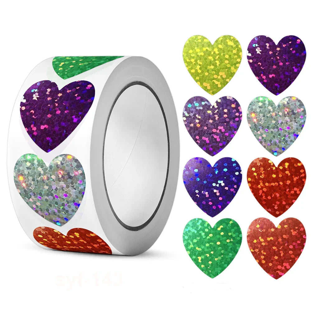 100-500pcs Holographic Color Gold Heart-shaped Stickers Kids Reward Stickers Labels For Wall Crafts Classroom Teachers Supplies (ONLINE ORDER ONLY)