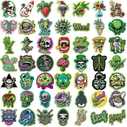 50pcs Green Skull Graffiti Stickers Flower Waterproof DIY For Water Bottle Laptop Phone Skateboard For Adults Teens Sticker﻿ (ONLINE ORDER ONLY)