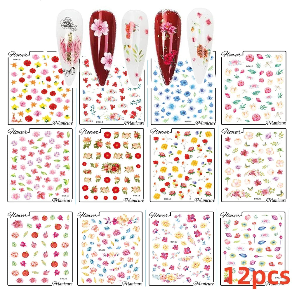 12Pcs 3D Golden Red Glitter Heart Love Nail Sticker Valentine Self Adhesive Cartoon Decal Geometry Lines Stripe Slider Manicure* (ONLINE ORDER ONLY)