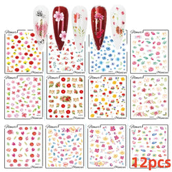12Pcs 3D Golden Red Glitter Heart Love Nail Sticker Valentine Self Adhesive Cartoon Decal Geometry Lines Stripe Slider Manicure* (ONLINE ORDER ONLY)