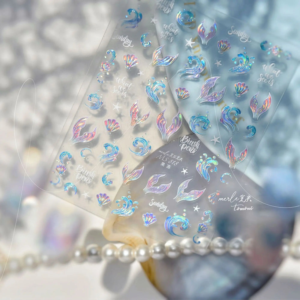 Shiny Mermaid Tail Fish Tail Sea Wave Jelly Spoondrift Shell Starfish Ocean Romantic Delicate Nail Art Stickers Manicure Decals (ONLINE ORDER ONLY)