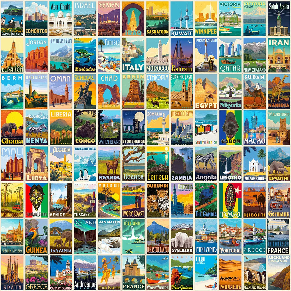 Vintage Landmark Building Stickers - 25/50/100pcs for Laptop, Motorcycle, Luggage, Car, Phone (Online Order Only)