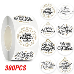 100-500pcs Merry Christmas Sticker , Round Adhesive Decoration Sticker for Cards Envelope Seal Xmas Gift Wraps Box Bags (ONLINE ORDER ONLY)