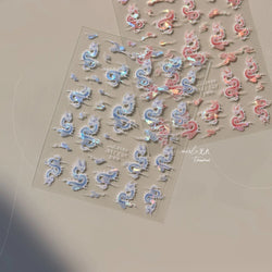 Chinese Dragon Auspicious Beast Mythological Legend Noble Loong Blue Pink Soft Relief Adhesive Nail Art Sticker Manicure Decals (ONLINE ORDER ONLY)