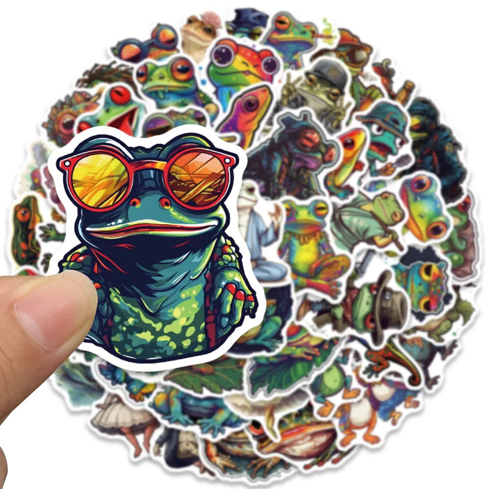50pcs Funny Colorful Cartoon Trippy Frogs Stickers Vinyl Laptop Phone Decals Guitar Luggage Diary Car Waterproof Graffiti (ONLINE ORDER ONLY)