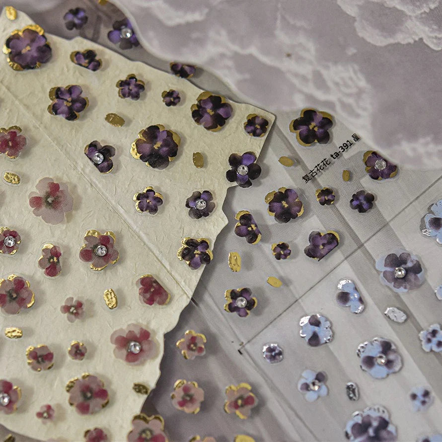 Retro Flowers Petal Pearl Rhinestones Halo Dyeing Chic Daisy Vintage Gold Foil  Floral Designs Nail Art Stickers Manicure Decals (ONLINE ORDER ONLY)