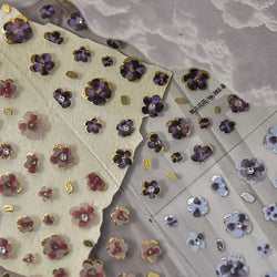 Retro Flowers Petal Pearl Rhinestones Halo Dyeing Chic Daisy Vintage Gold Foil  Floral Designs Nail Art Stickers Manicure Decals (ONLINE ORDER ONLY)