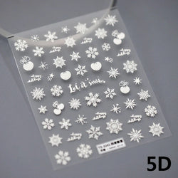 Hot Stamping Romantic White Gold Snowflakes Hexagon Winter 3D Self Adhesive Nail Art Stickers Shiny Rhinestone Manicure Decals (Online Order Only)