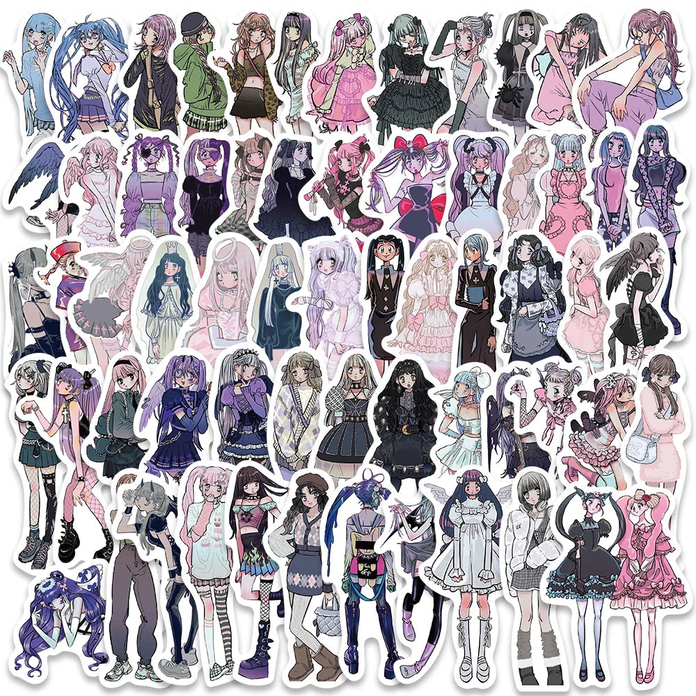 60PCS Y2K Gothic Lolita Pink Anime Stickers for Phone Laptop Car (ONLINE ORDER ONLY)