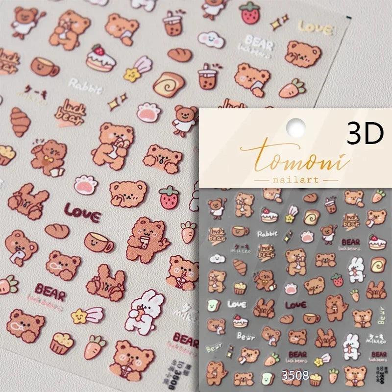 Charming Cherry's Cake Cute Bowknot Pink Blue Bear Flower Bouquet Strawberry Adhesive Nail Art Sticker Rhinestone Manicure Decal (Online Order Only)