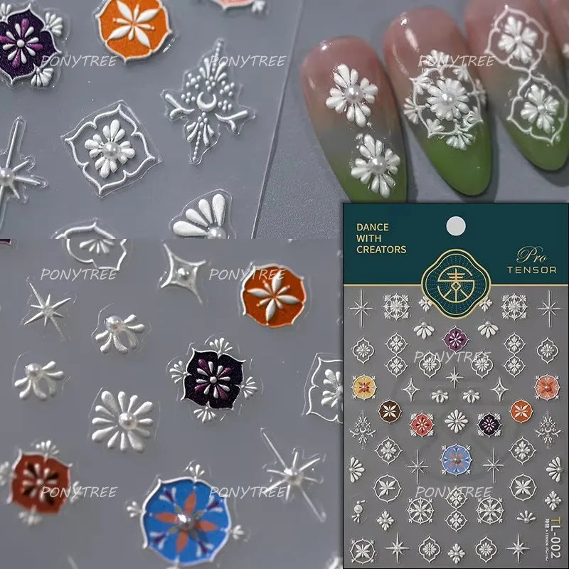 Black White Pearl Lace Butterfly Cross Retro Figure Flower Symmetric Self Adhesive Nail Art Stickers  Manicure Decals Wholesale (ONLINE ORDER ONLY)