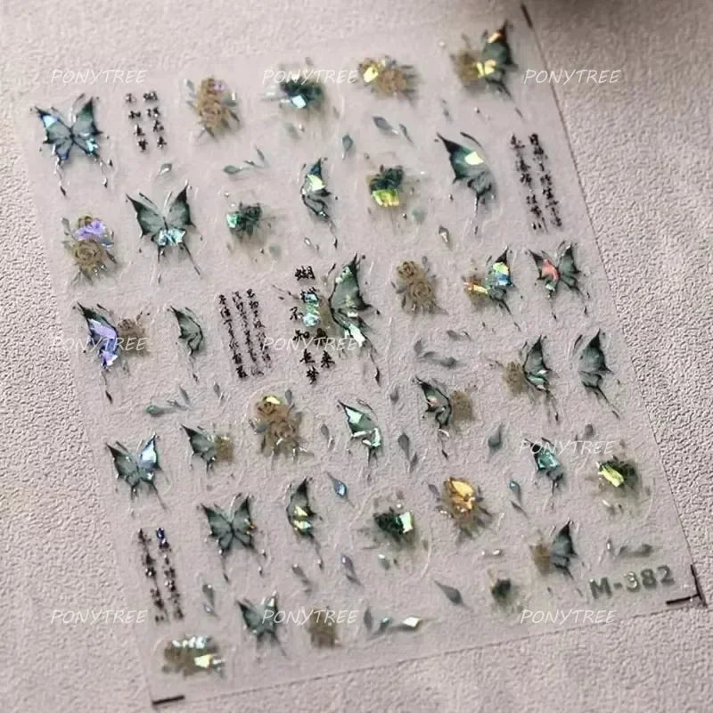 Charming Delicate Sapphire Color Blue Black Stroke Butterfly Jelly Relief Rhinestone Adhesive Nail Art Stickers Manicure Decals (Online Order Only)