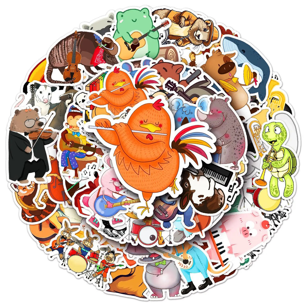 Cartoon Animal Concert Stickers: Guitar, DIY, Car, Laptop, Phone, Diary, Album Decor (10/30/50PCS) (Online Order Only)