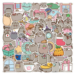 10/30/55/110PCS Cute Pusheen Stickers Cartoon Cat Decals Kawaii Animation Sticker Laptop Phone Guitar Bike Skateboard Kids Toys (Online Order Only)