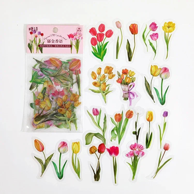 Natural plant collection Green Leaf Decorative PVC Stickers Scrapbooking Label Diary Stationery Album Phone Cup Journal Planner (Online Order Only)