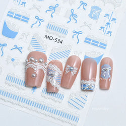 Gold Silver White Black Pink Blue Bowknot Ribbon Flat 3D Line Gird Strap Tie Elegant Charming Nail Art Stickers Manicure Decals (ONLINE ORDER ONLY)