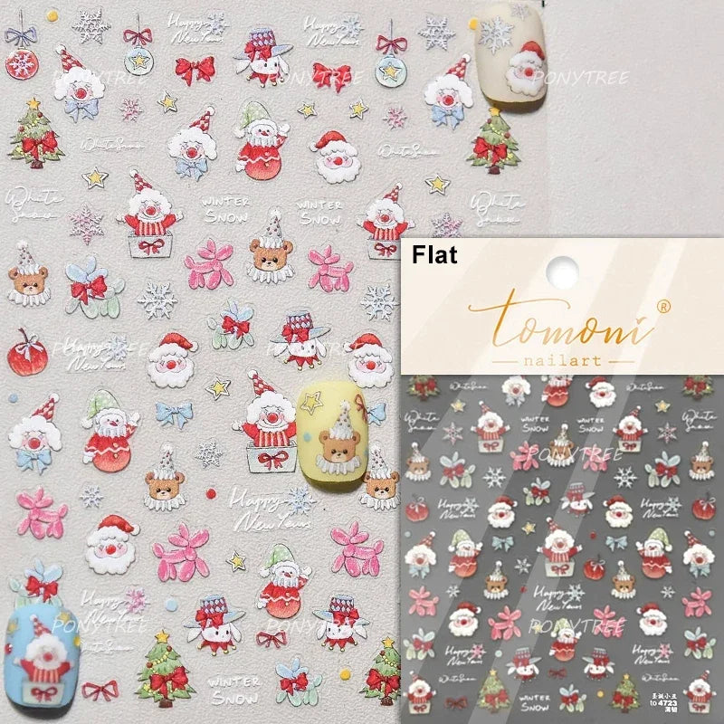 Santa's Hat Candy Santa Claus Christmas Tree Bell Elk 5D Self Adhesive Nail Art Stickers Button Snowflake Cherry Manicure Decals (ONLINE ORDER ONLY)