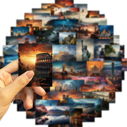 50pcs Cartoon Aesthetic World City Landmarks Stickers Vintage Travel Landmark Scenery Decals Graffiti DIY Suitcase Sticker (ONLINE ORDER ONLY)