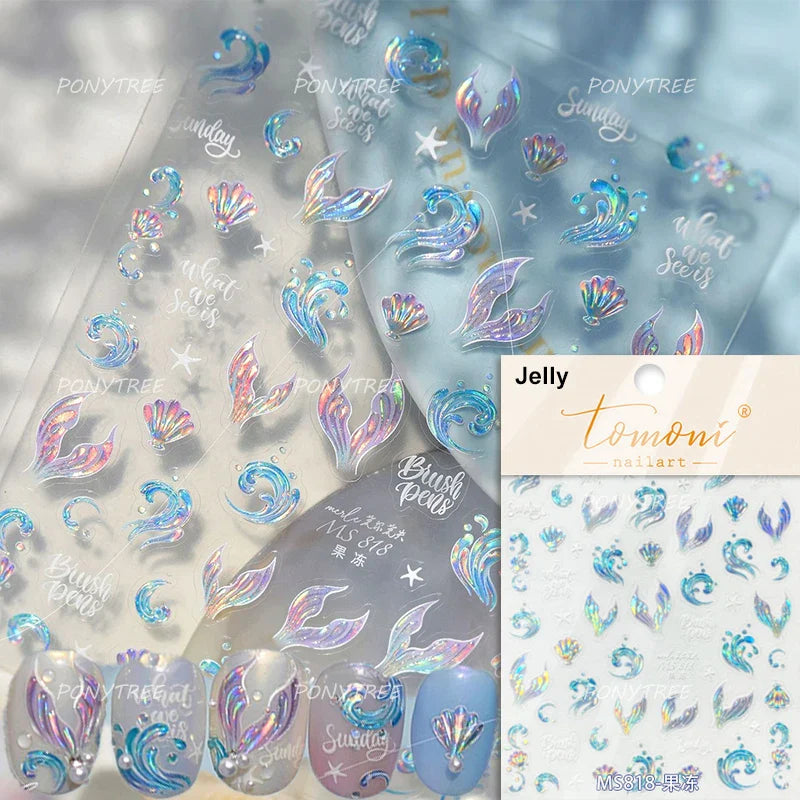 Shiny Mermaid Tail Fish Tail Sea Wave Jelly Spoondrift Shell Starfish Ocean Romantic Delicate Nail Art Stickers Manicure Decals (ONLINE ORDER ONLY)