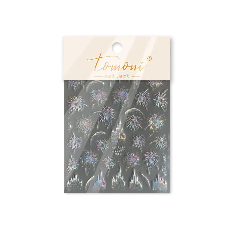 Colorful Fireworks Blooming Castle Romantic Brilliant Sky Self Adhesive Nail Art Stickers Star Shiny Rhinestone Manicure Decals (Online Order Only)