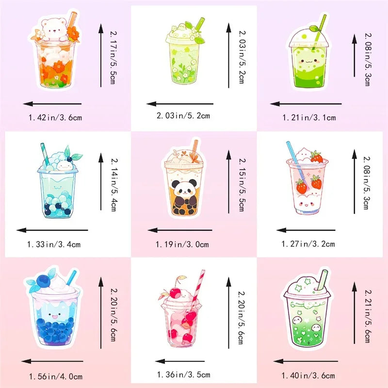 10/30/50PCS Panda Pearl Milk Tea PVC Sticker Aesthetic Children's Decoration Scrapbooking Stationery School Supplies for Kids (Online Order Only)