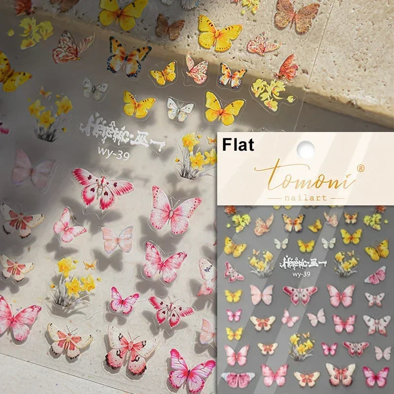 Dreamy Charming Shiny Beautiful Black White Butterfly Flower Love Heart Bowknot 5D Self Adhesive Nail Art Sticker Manicure Decal (ONLINE ORDER ONLY)