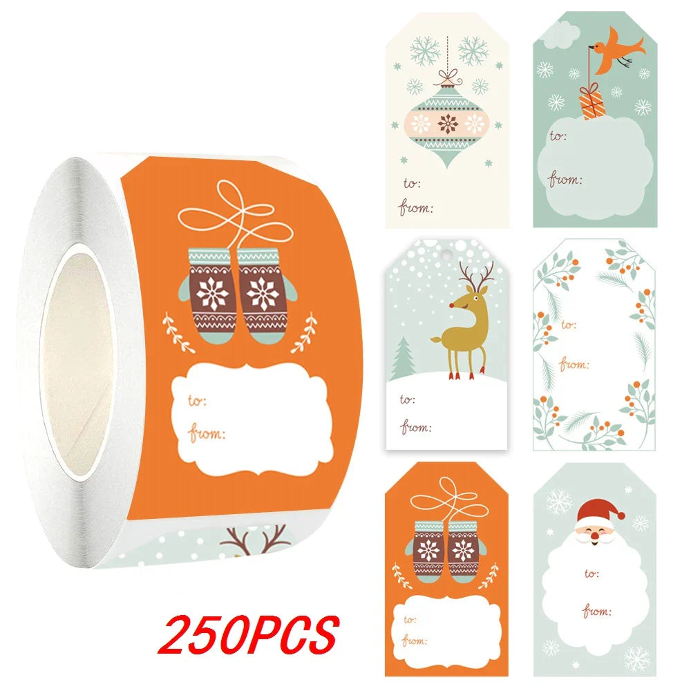 50-250pcs New Merry Christmas Stickers Rectangle Christmas Gift Box Decor Seal Sticker Cute Santa Stickers Stationery (ONLINE ORDER ONLY)