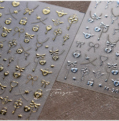 Black Silver Gold Dark Rococo Line Bowknot Wing Key Love Lock Star Tassel Pendant Heart Adhesive Nail Art Sticker Manicure Decal (ONLINE ORDER ONLY)