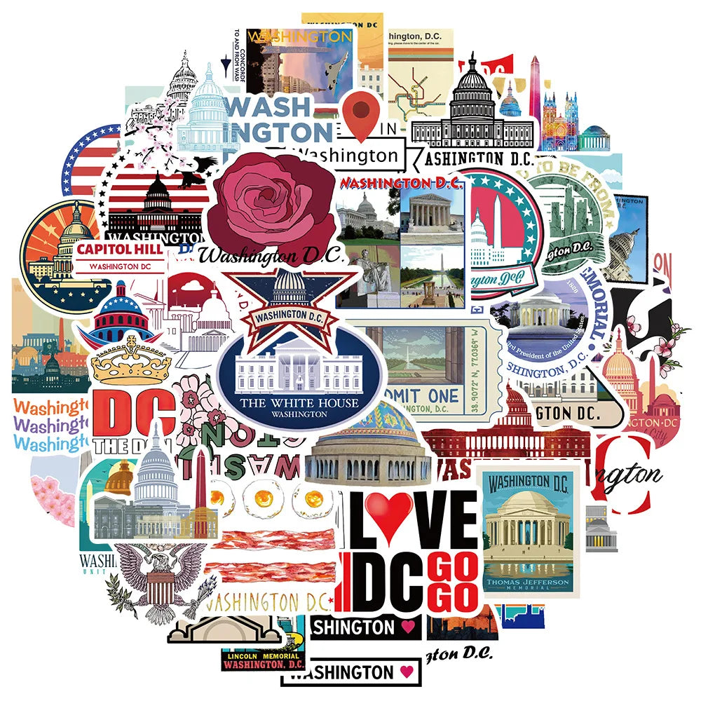American Cities Washington DC Vinyl Stickers for Snowboard Laptop Luggage Car Fridge DIY 10/30/50Pcs (ONLINE ORDER ONLY)