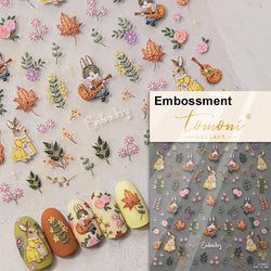 Pink Running Rabbit Bowknot Wreath Bunny Flower Tie Totem Pattern Self Adhesive Nail Art Sticker Pearl Rhinestone Manicure Decal (Online Order Only)