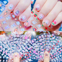 30pcs Children's Cartoon Rabbit Nail Stickers with Sequins and Glitter Colorful Flowers DIY Decal Kid Toy Kawaii Girl Ornaments* (ONLINE ORDER ONLY)