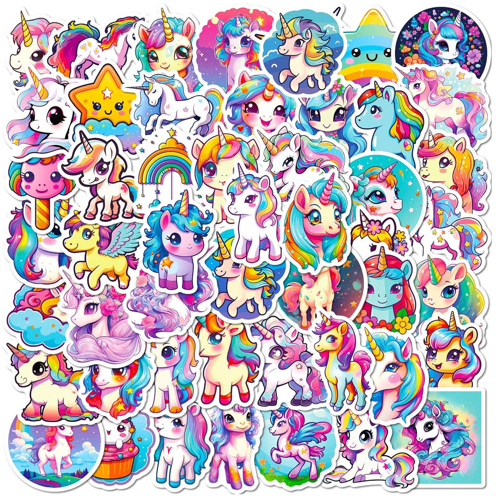10/50pcs Cute Cartoon Rainbow Unicorn Stickers Kawaii Decals DIY Scrapbooking Laptop Travel Luggage Wall Car Decoration Sticker (ONLINE ORDER ONLY)