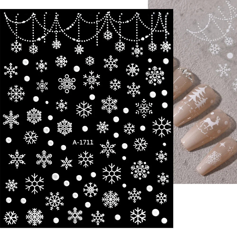 3D Gold Glitter Snowflake Nail Sticker Winter Reflective Elk Star Balloon Christmas Tree Foil Xmas New Year Decal Tips Decoratio (ONLINE ORDER ONLY)