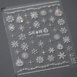 Winter Christmas Crystal Delicate Hexagon Romantic Laser Silver Chic Snowflakes Self Adhesive Nail Art Sticker 5D Manicure Decal (ONLINE ORDER ONLY)