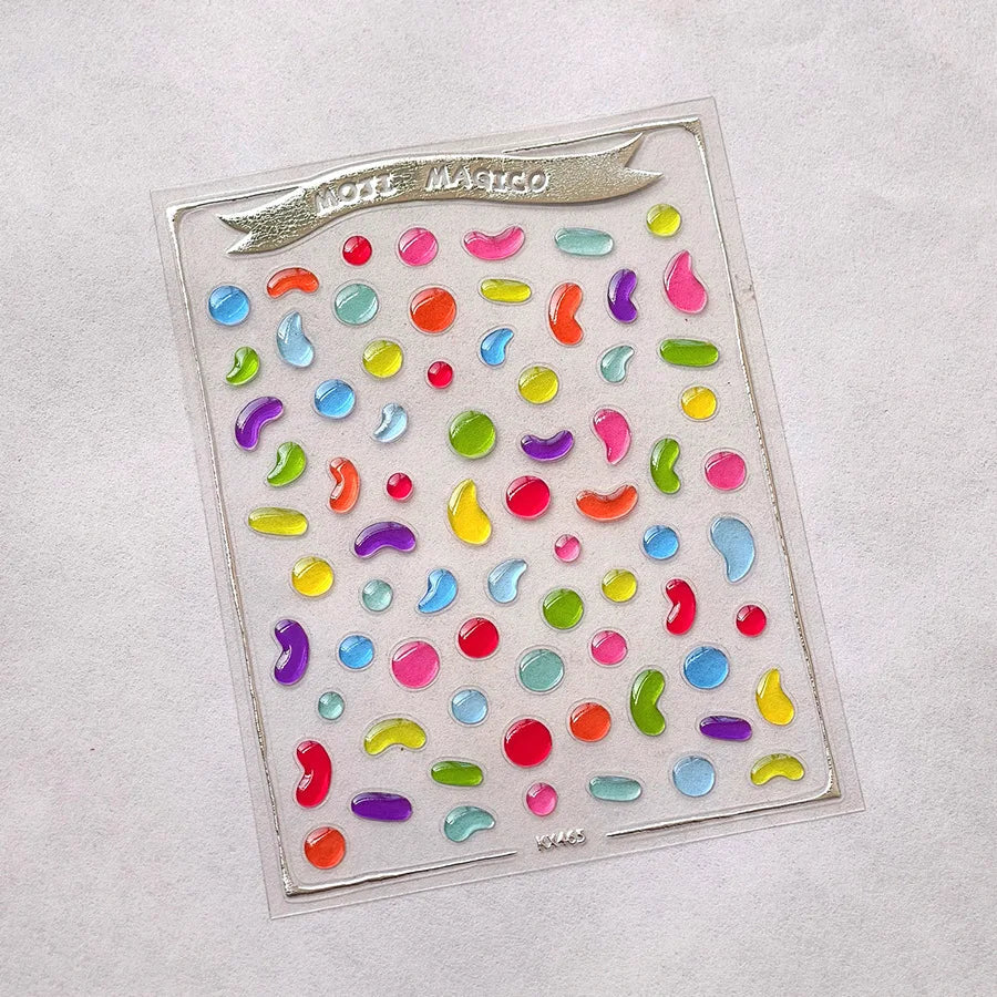 Colourful Graffiti Round Dot Line Water Droplet Cute Comma Geometric Jelly 5D Self Adhesive Nail Art Stickers Manicure Decals (Online Order Only)