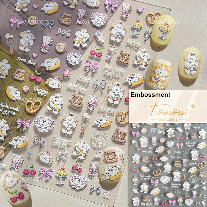 Lovely Animals Cat Dog Bear Party Puppy Kitten Cake Bowknot Flower Love Heart Lace Gird Adhesive Nail Art Sticker Manicure Decal (ONLINE ORDER ONLY)