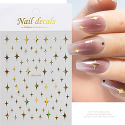 1 Sheet Star Nail Art Stickers 3d Self Adhesive Nail Decals Black White Golden Silver Color Star Design Nail Supplies Accessory (ONLINE ORDER ONLY)