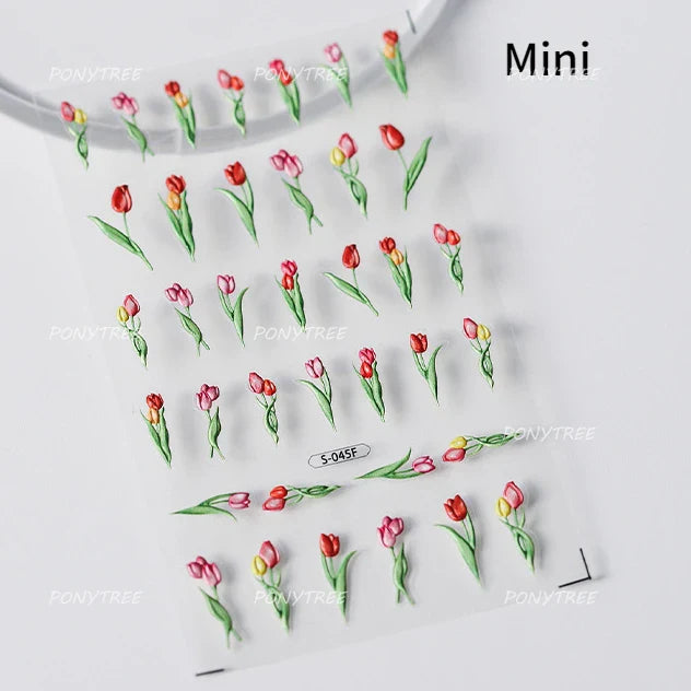 Dried Flower Lavender Bowknot Peony Pomegranate Flowers Bouquet Rose Chic Reliefs Self Adhesive Nail Art Stickers Manicure Decal (ONLINE ORDER ONLY)