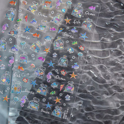 Bagful Brocaded Carp Goldfish Jellyfish Water Bubbles Seahorse Ocean Starfish Whale Adhesive Nail Art Stickers Manicure Decals (ONLINE ORDER ONLY)