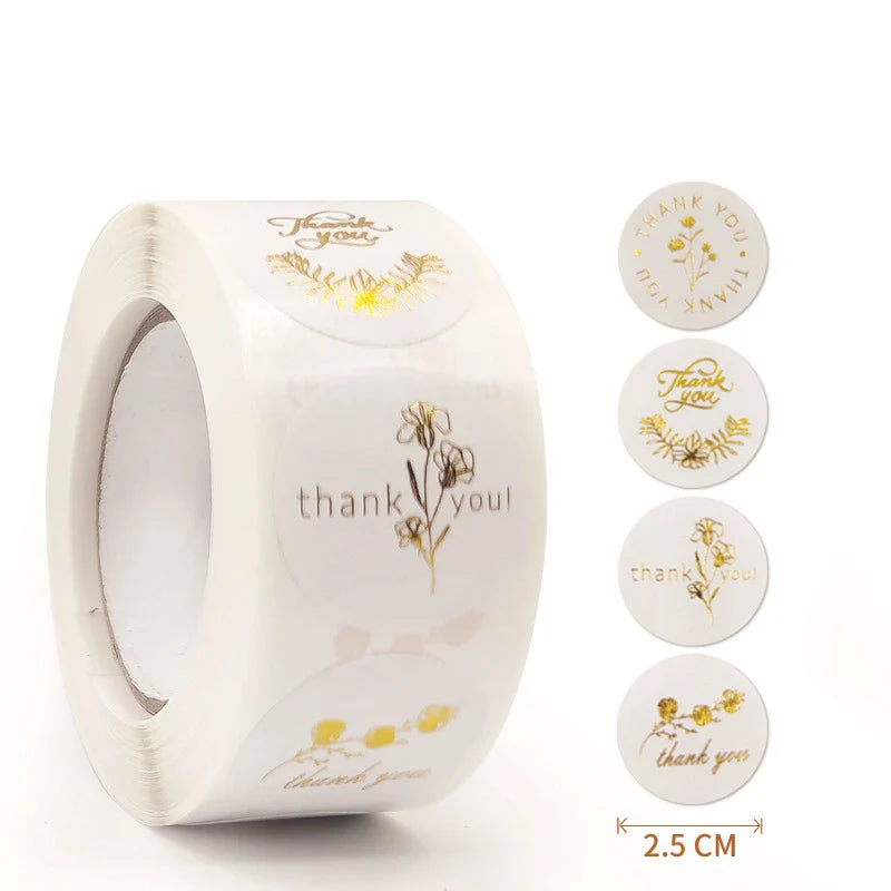 100-500Pcs Gold Foil Thank You Stickers for Gift Card Box Package Party Wrapping Decorate Baking Food Small Business 1Inch/2.5CM (ONLINE ORDER ONLY)