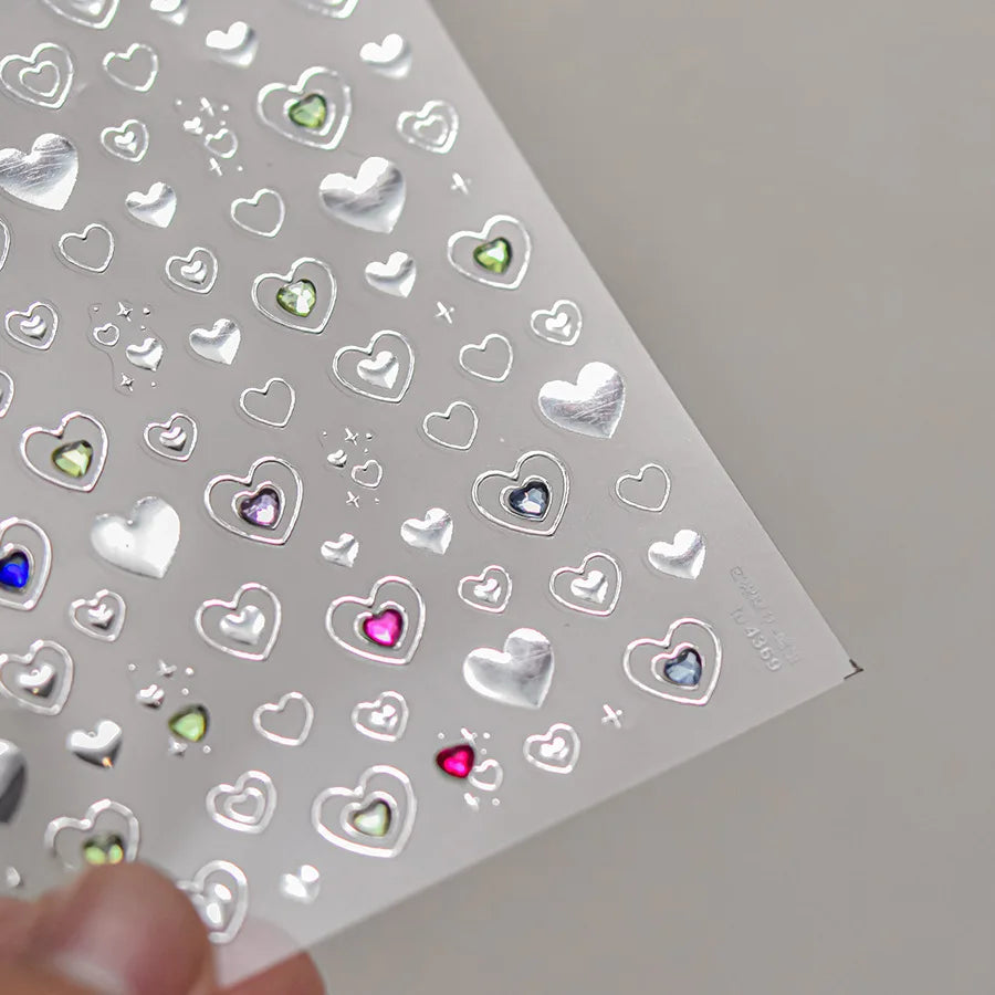 Colored Crystal Star Love Heart Shiny Silver Hollowed Smudging Rainbow Flower Jelly Embossed Nail Art Stickers Manicure Decals (ONLINE ORDER ONLY)