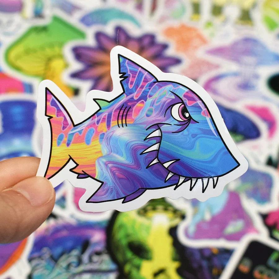 110Pcs Psychedelic Mushroom Stickers Neon Light Waterproof Stickers Suitable for Laptop Helmets Bicycles Children's Gift Sticker (Online Order Only)
