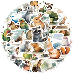 50Pcs Watercolor Animal Illustration Stickers DIY Suitcase Skateboard Laptop Luggage Fridge Phone Car Graffiti Sticker (Online Order Only)